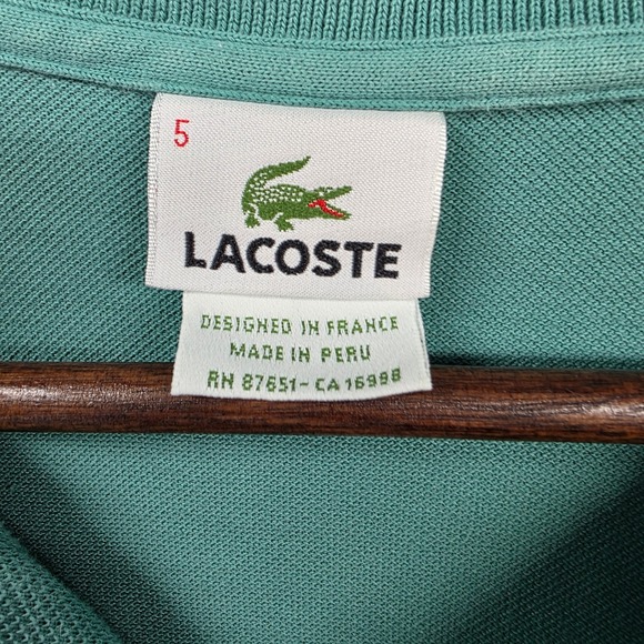 Lacoste Men's Pique Polo Shirt Size 5 L Teal Green Crocodile Logo 100% Cotton - Picture 3 of 8